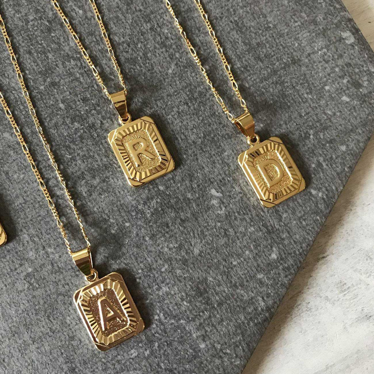 Initial Card Necklace | Gold Plated | B