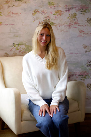 Nika Heavyweight V Neck Sweater | White