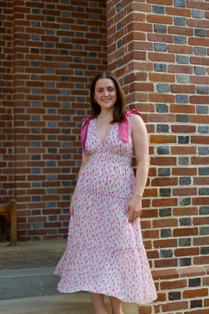 Devin Tie Strap Midi Dress | Pink Floral