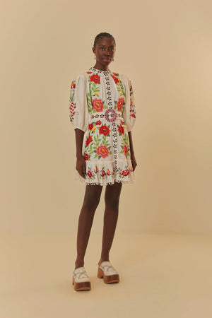 Embroidered Carmina Floral Off-White Short Sleeve