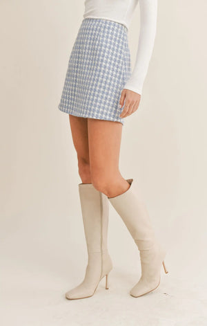 Mila Houndstooth Mini Skirt | Sky