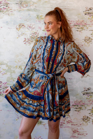 Mosaic Garden Soft Blue Mini Dress