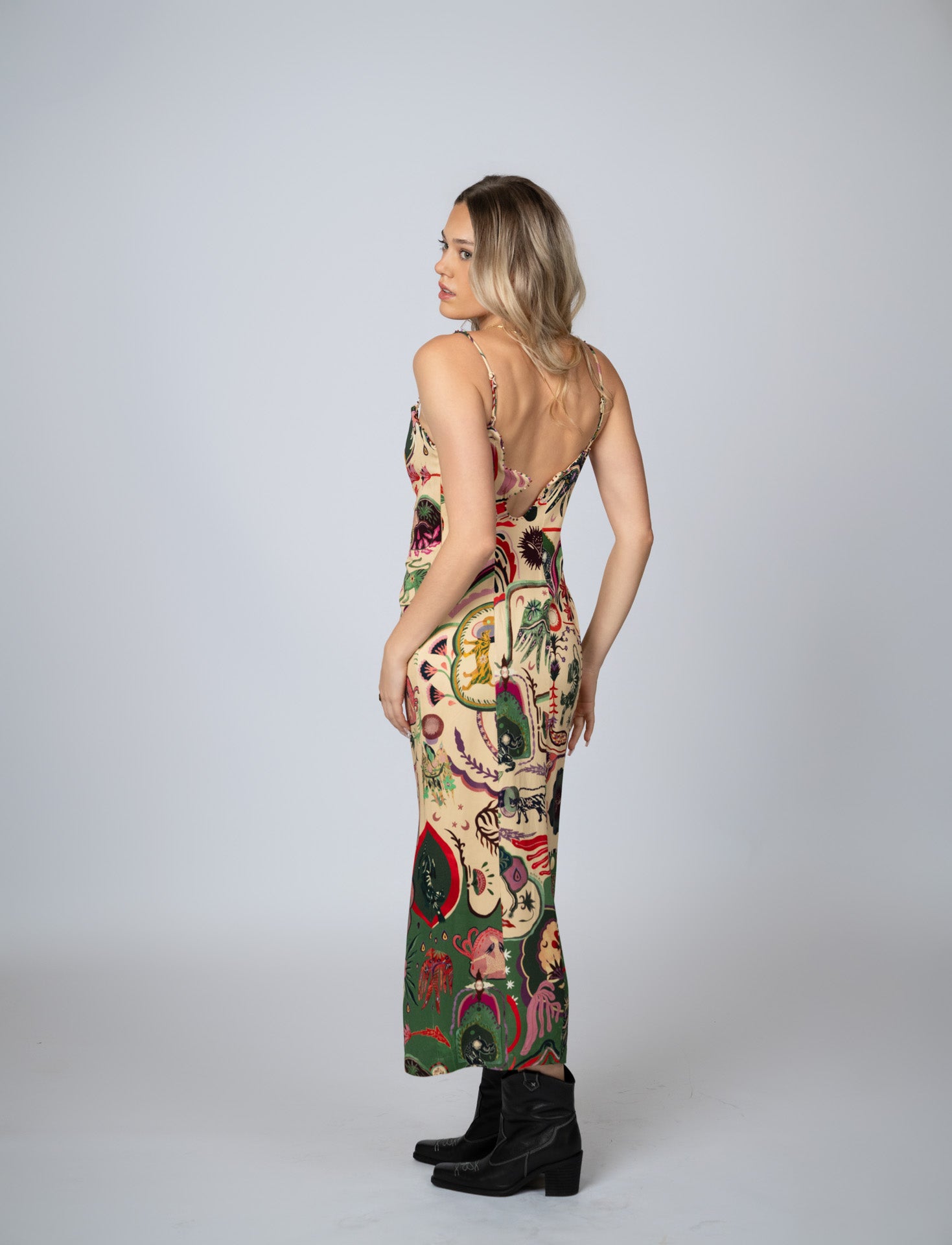 Artsy Surreal | Land Beige Sleeveless Midi Dress - Three Sisters Boutique Artsy Surreal | Land Beige Sleeveless Midi Dress - Three Sisters Boutique