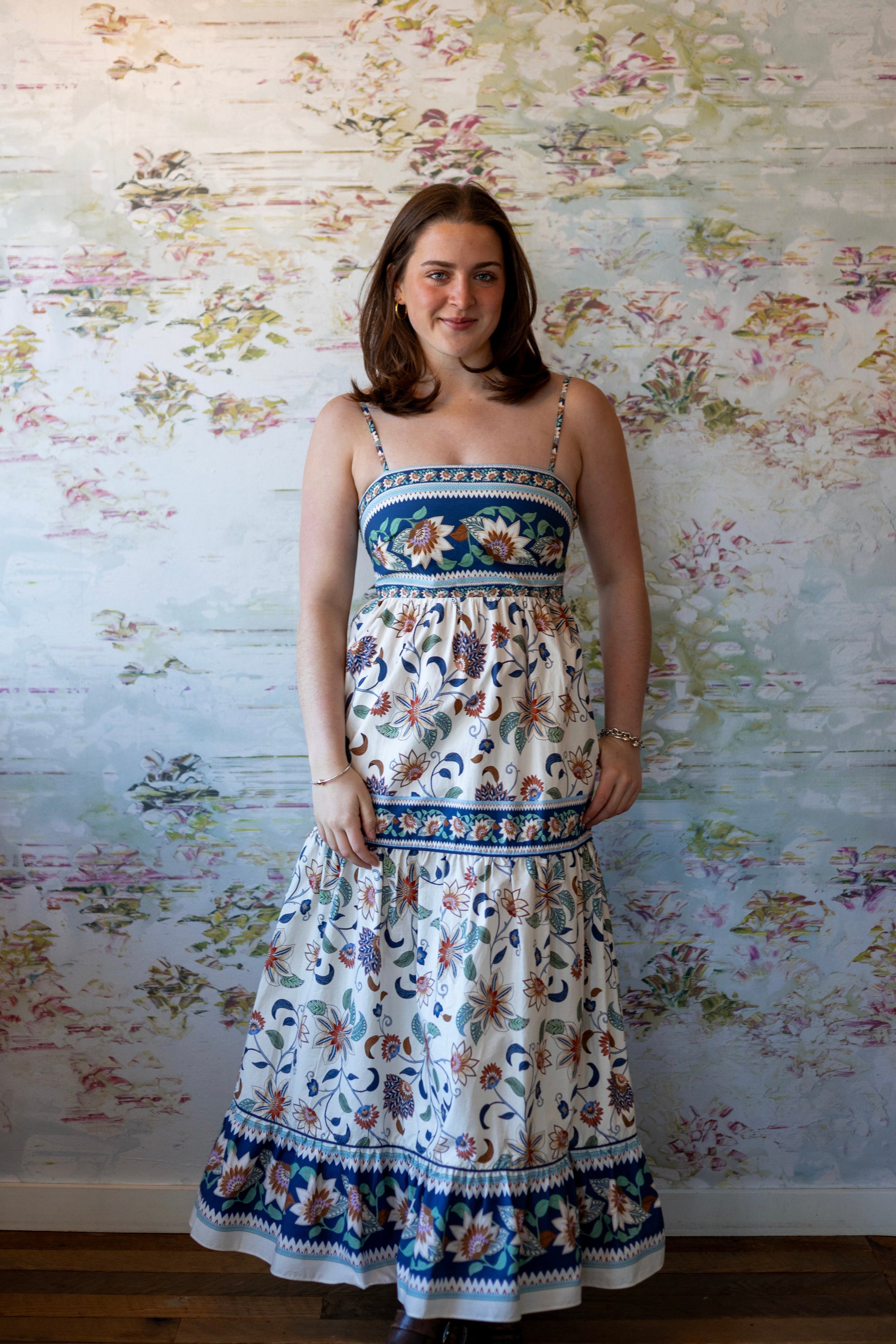 knee length dresses for ladies Floral Delhi Tapestry Light Pink Midi Dress