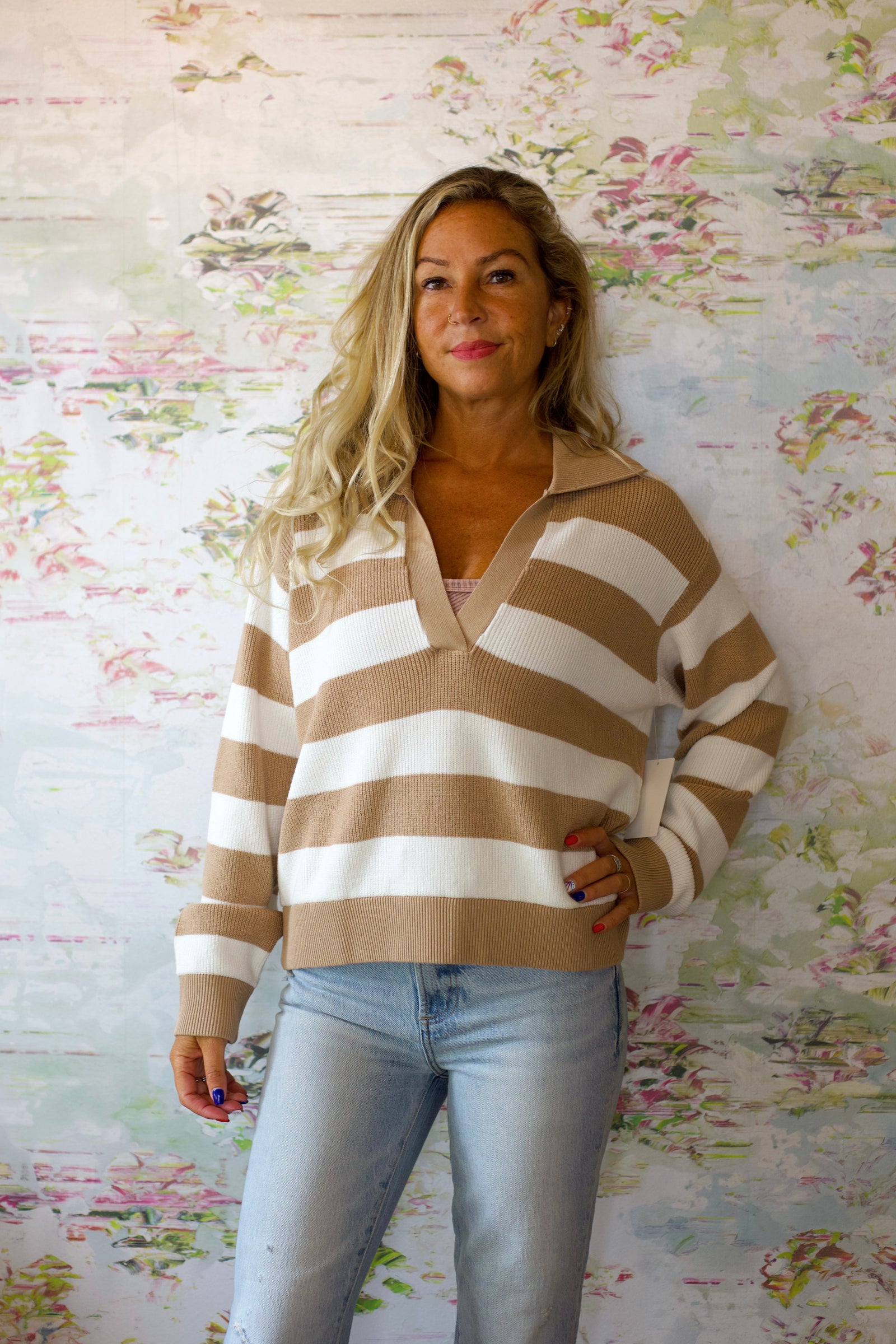 League Sweater | Beige Ruby Stripe Knit