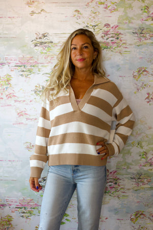 League Sweater | Beige Ruby Stripe Knit