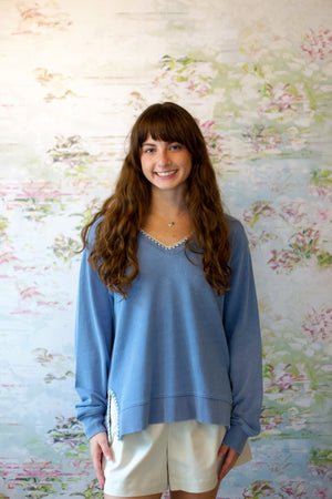 Cam Knit Denim Whipstitch Top