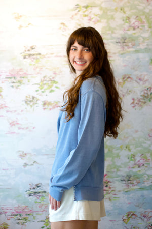 Cam Knit Denim Whipstitch Top