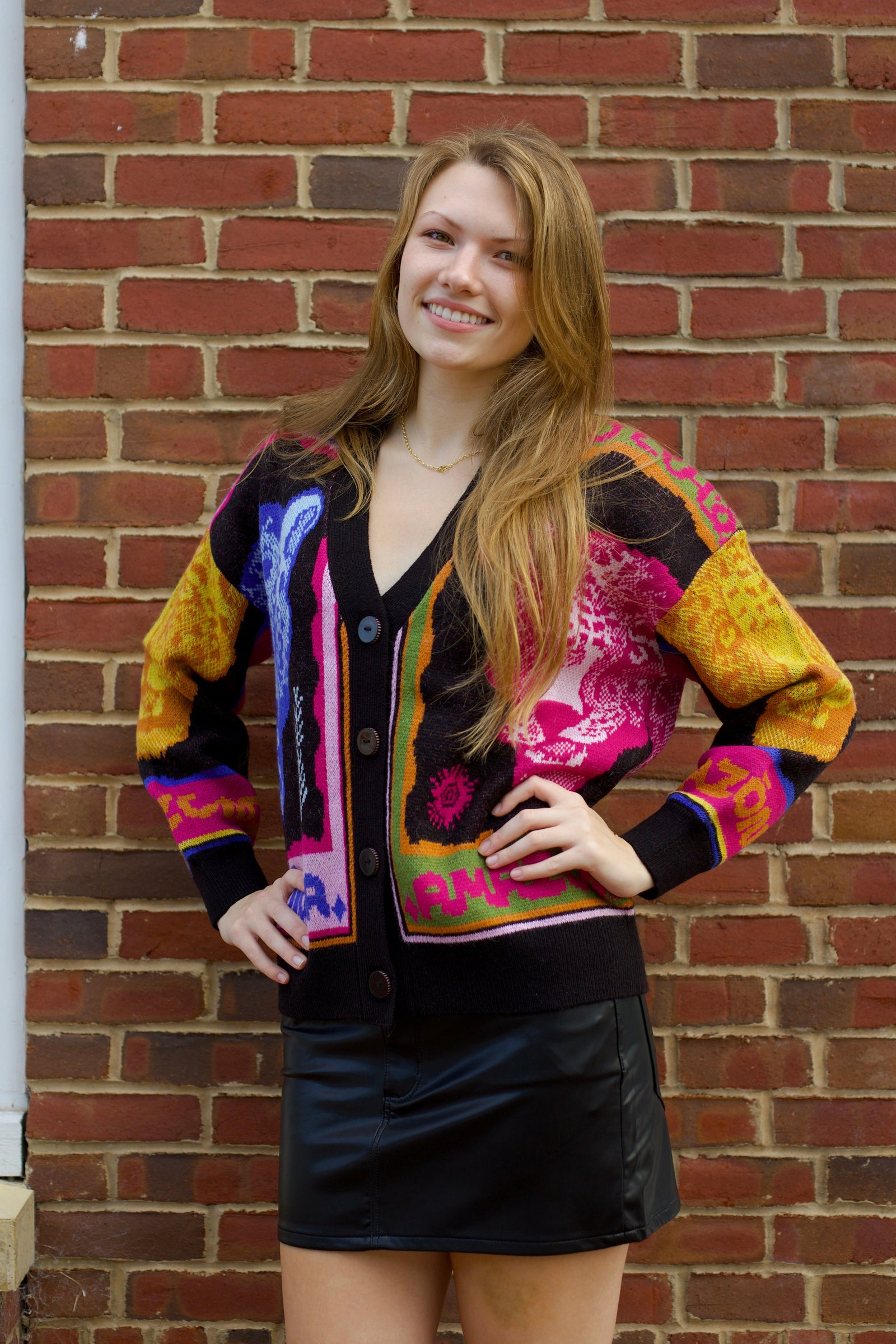 Multicolor Panthers Black Knit Cardigan