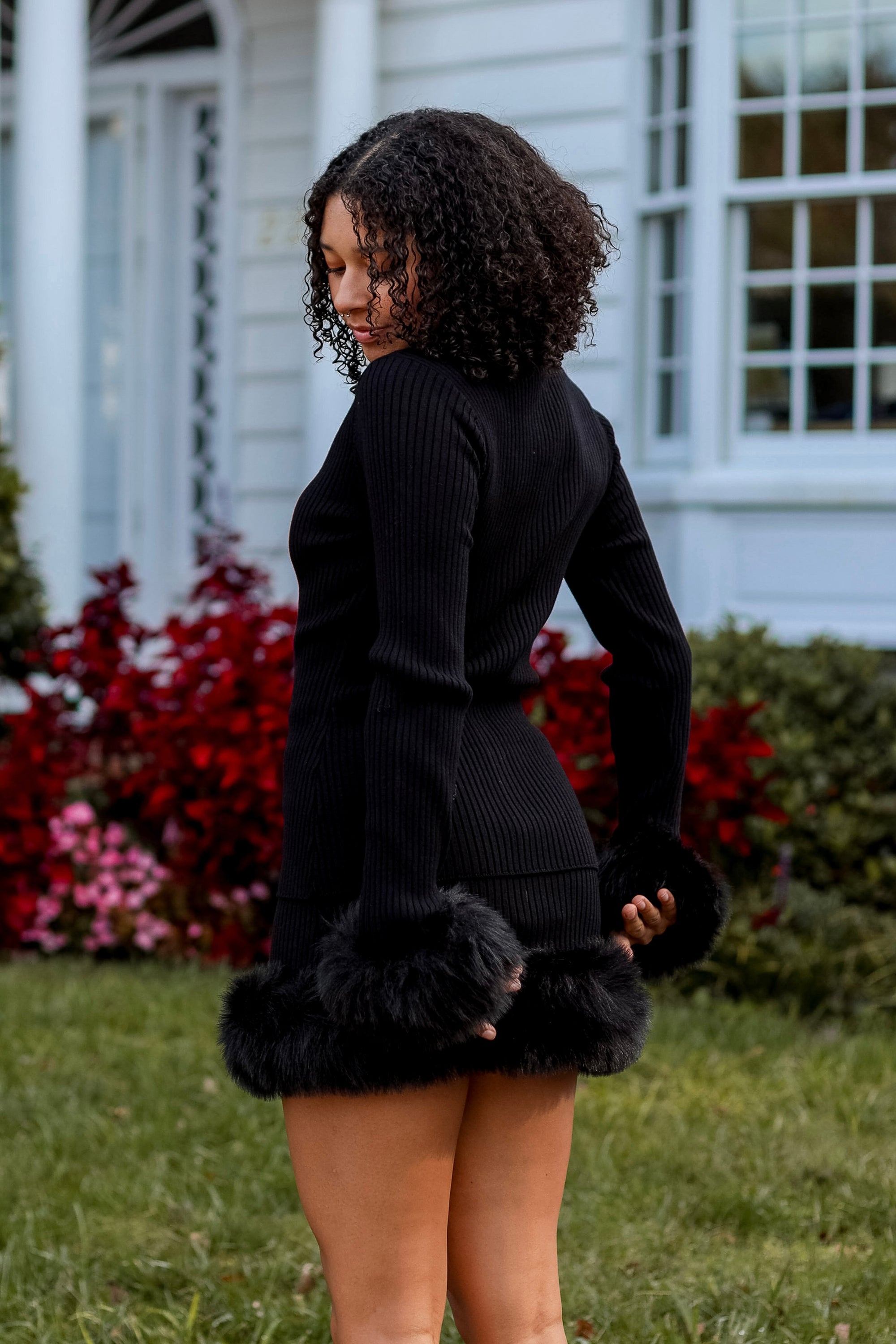 Fran Mini Skirt | Black Knit Faux Fur