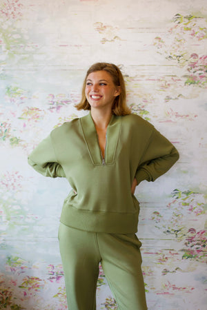 Sally Half Zip Sweat | Loden Green
