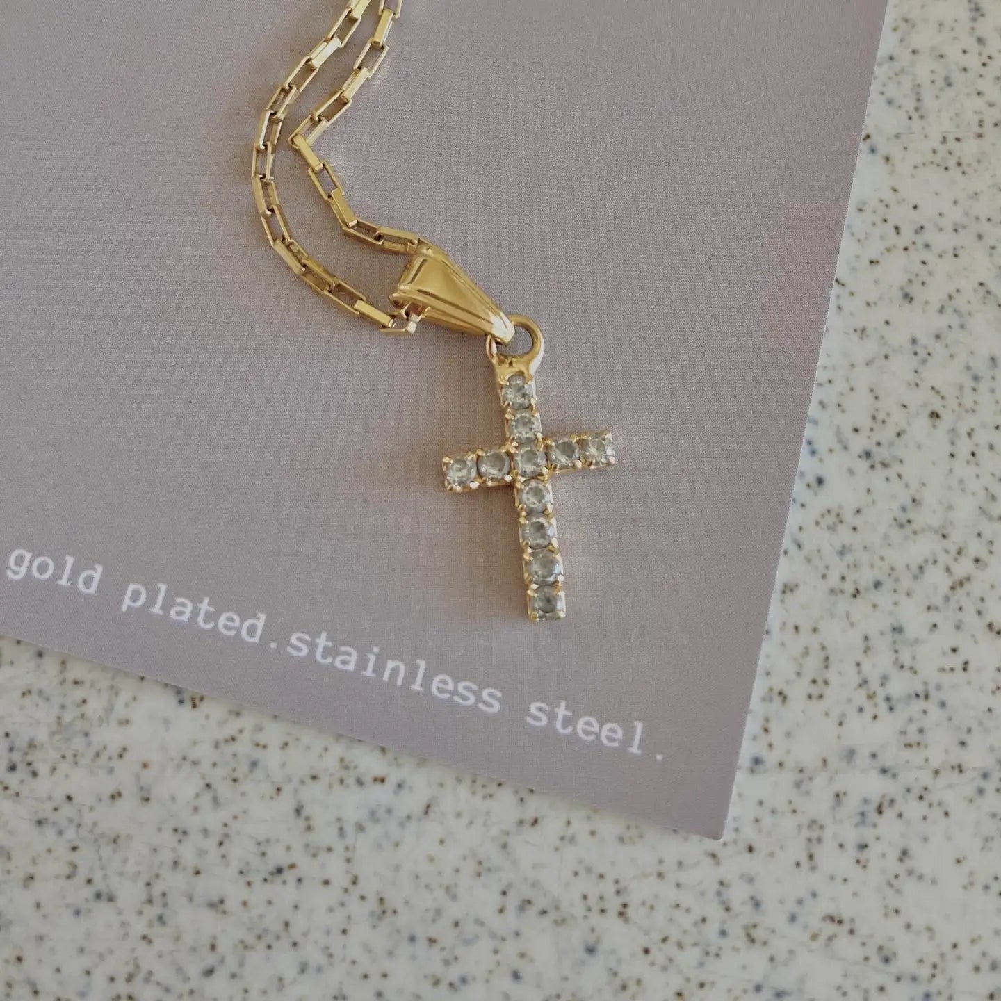 Cross Faith Religious Jesus | 18k GP Glass Charm Necklace