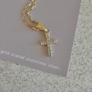 Cross Faith Religious Jesus | 18k GP Glass Charm Necklace