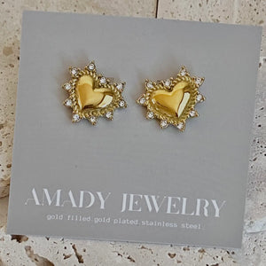Heart Rhinestones | Post Stud Statement Earrings Love