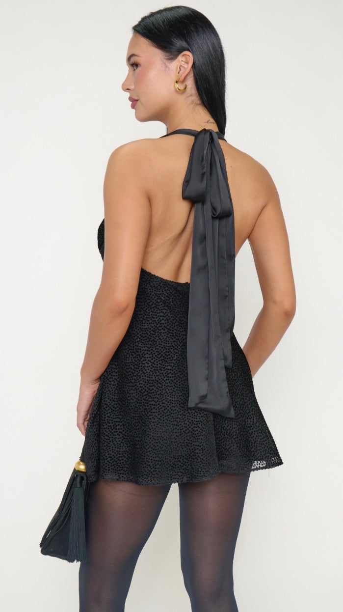 Natalia Mini Dress | Black Velvet Burnout
