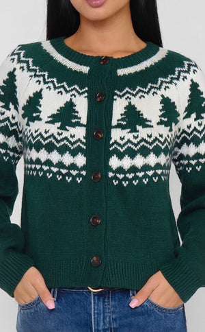 Cottage Cardigan | Evergreen Fair Isle Knit