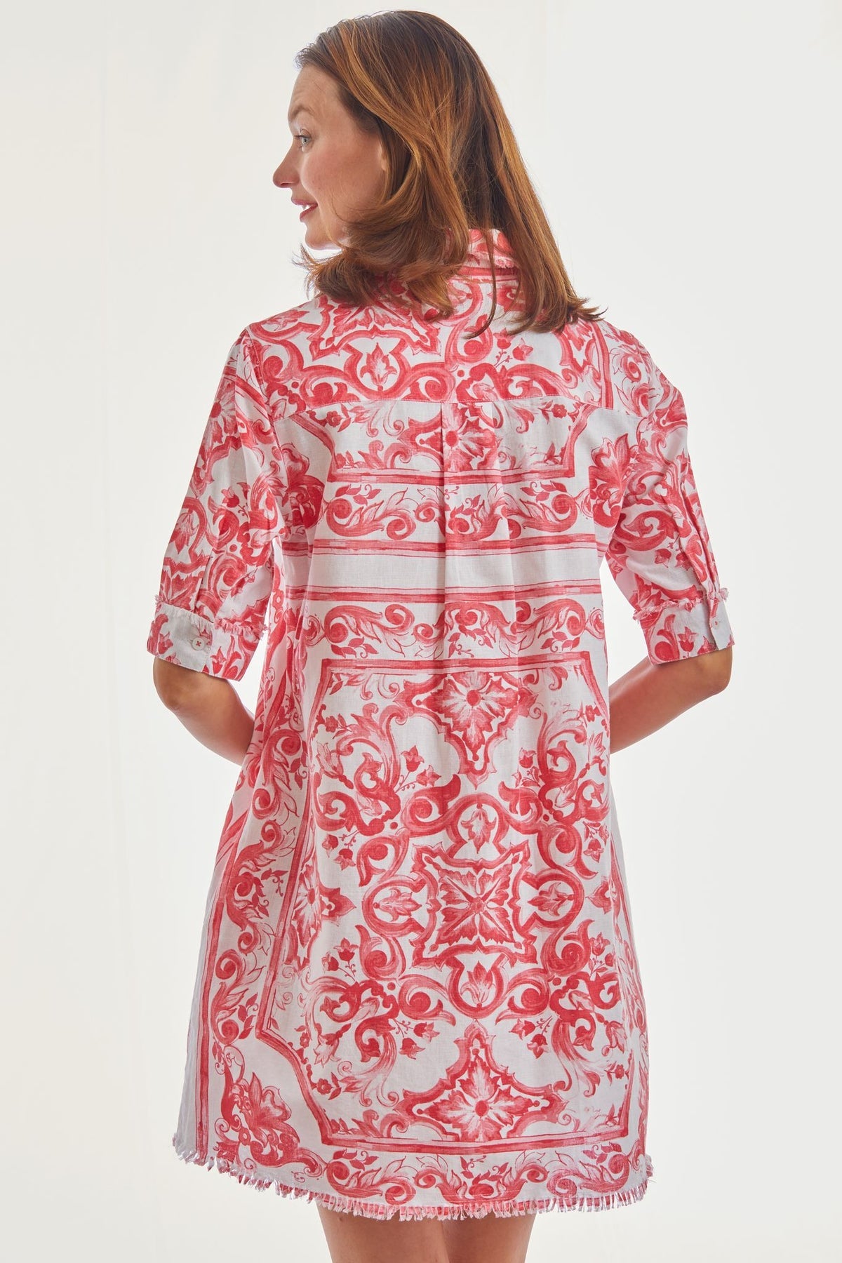 Chatham Dress | Pink White Tile Print