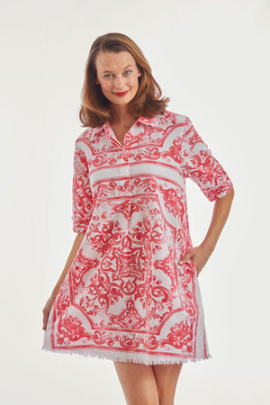 Chatham Dress | Pink White Tile Print