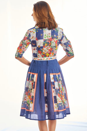Mrs Maisel Dress | Navy Box Print with Butterflies