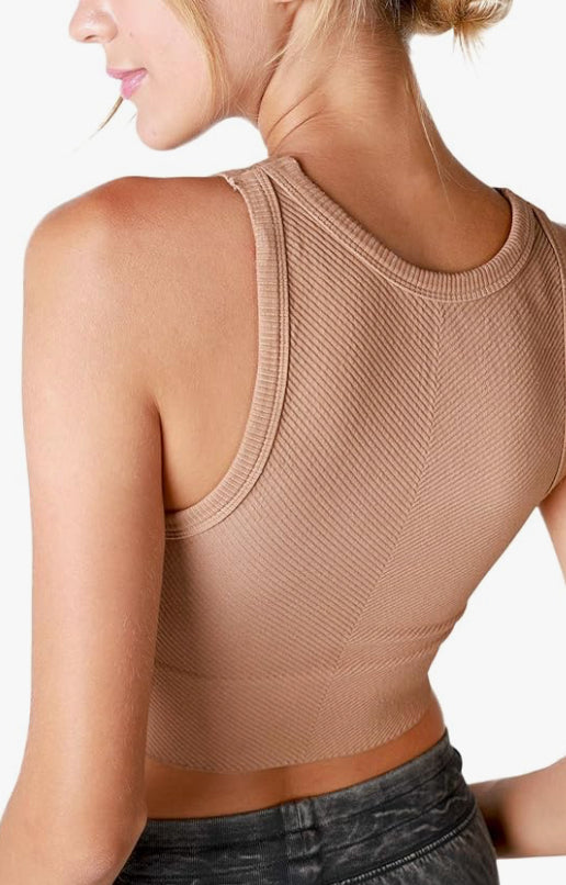 Chevron Highneck Crop Top | Cognac