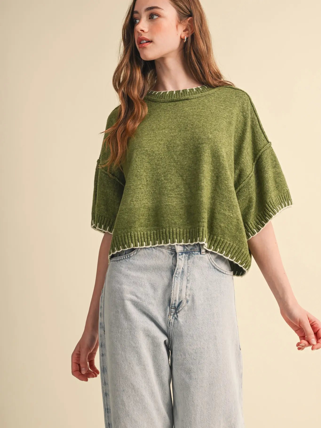 Chloe Sweater | Olive Ivory
