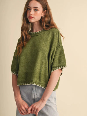 Chloe Sweater | Olive Ivory