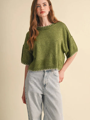 Chloe Sweater | Olive Ivory