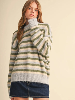 Moira Sweater | Fog Blue Multi Stripped