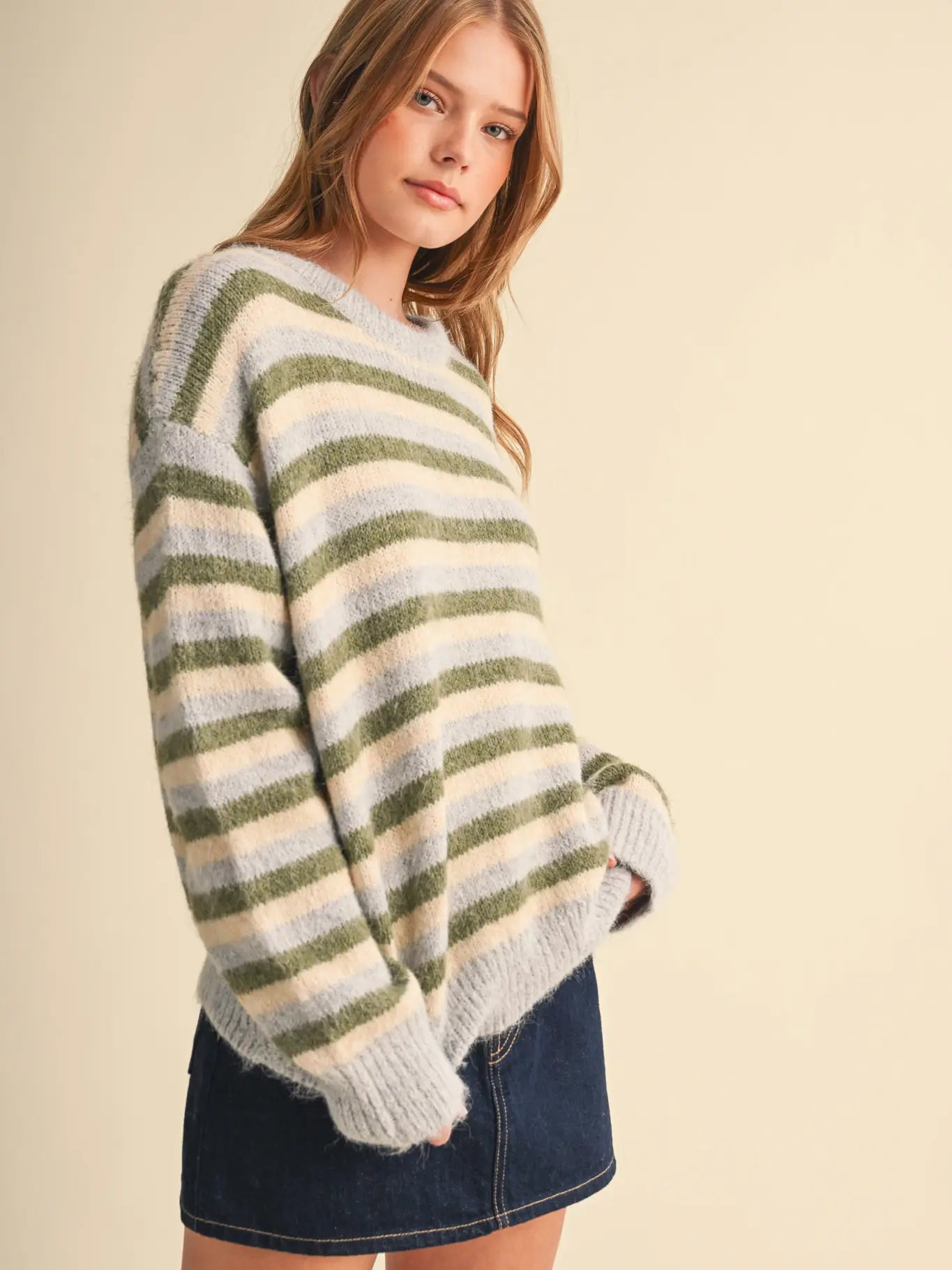 Moira Sweater | Fog Blue Multi Stripped