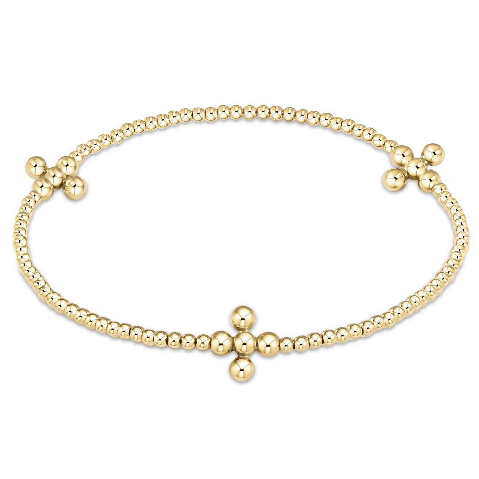 Beaded 3mm Gold Signature Cross 2mm Gold Bracelet