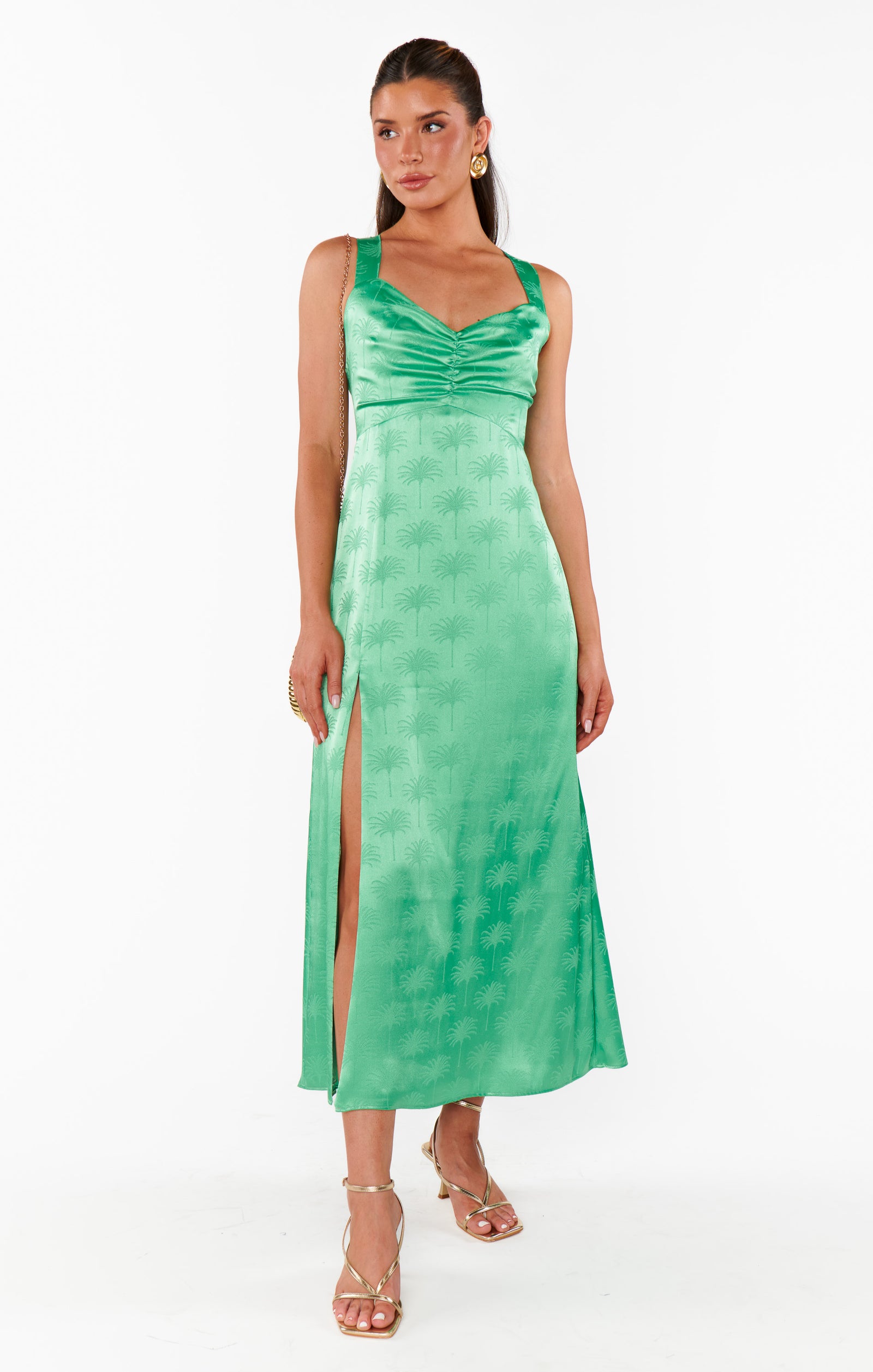 Mina Midi Dress | Green Palm Luxe Satin