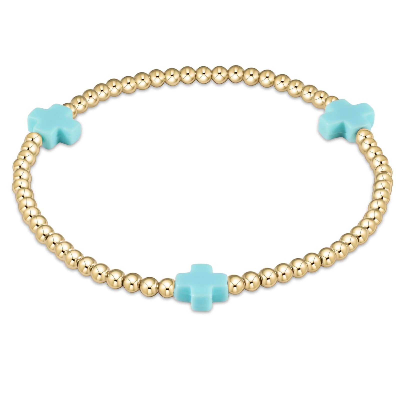 Signature Cross 3mm Gold Bracelet | Turquoise