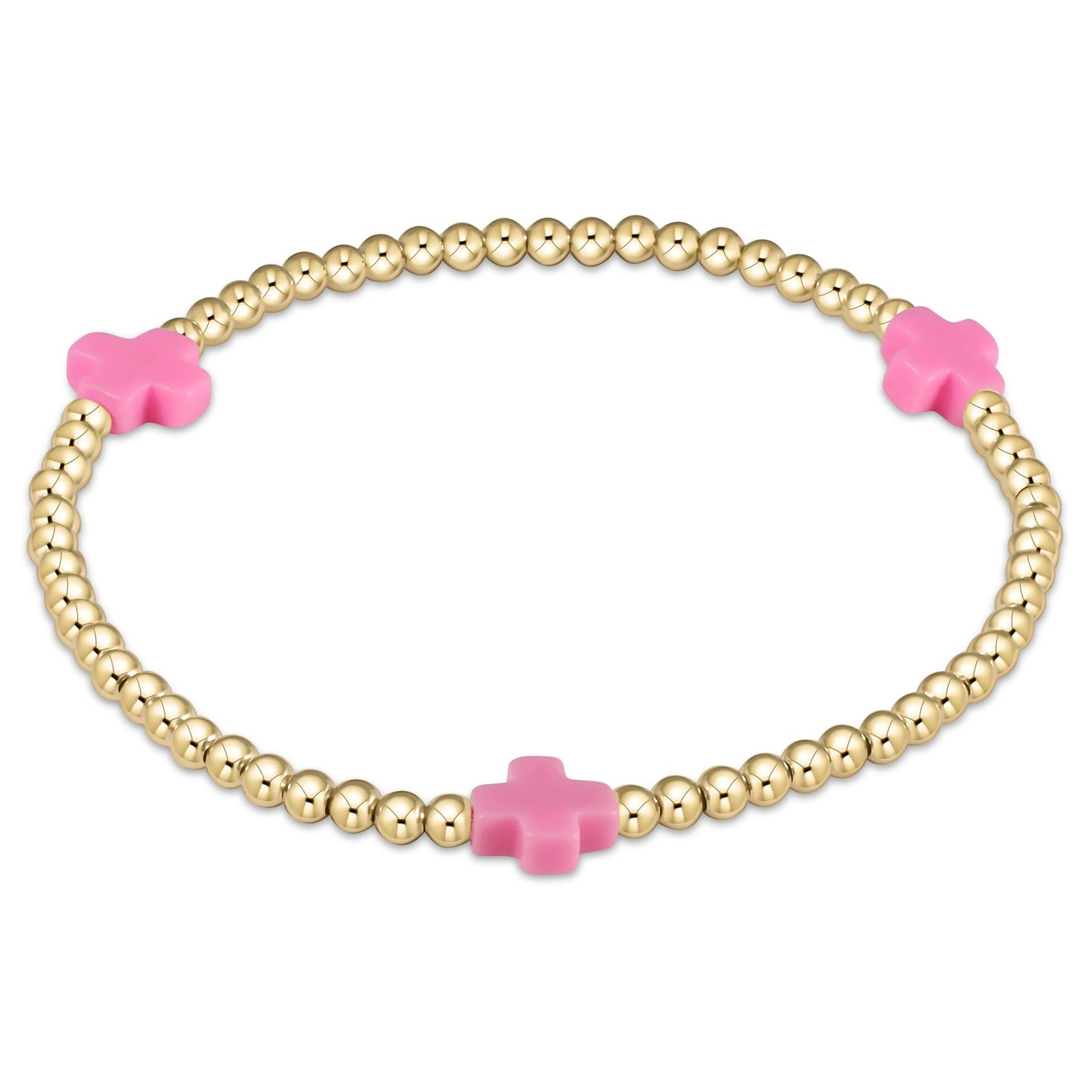 Signature Cross 3mm Gold Bracelet | Bright Pink