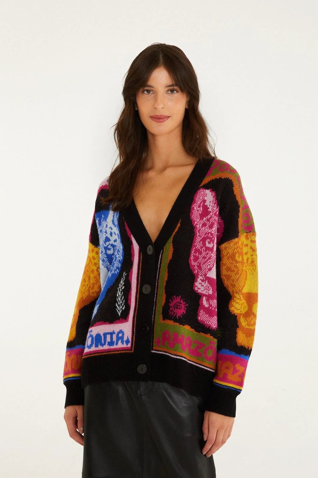 Multicolor Panthers Black Knit Cardigan