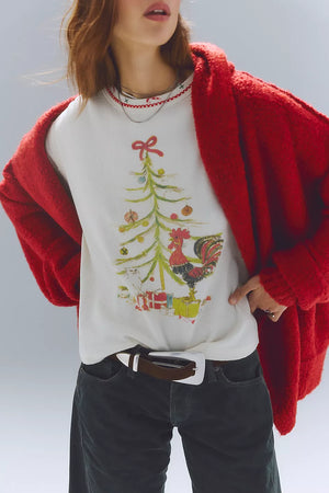 Merry Meowy Tee | Cream Combo