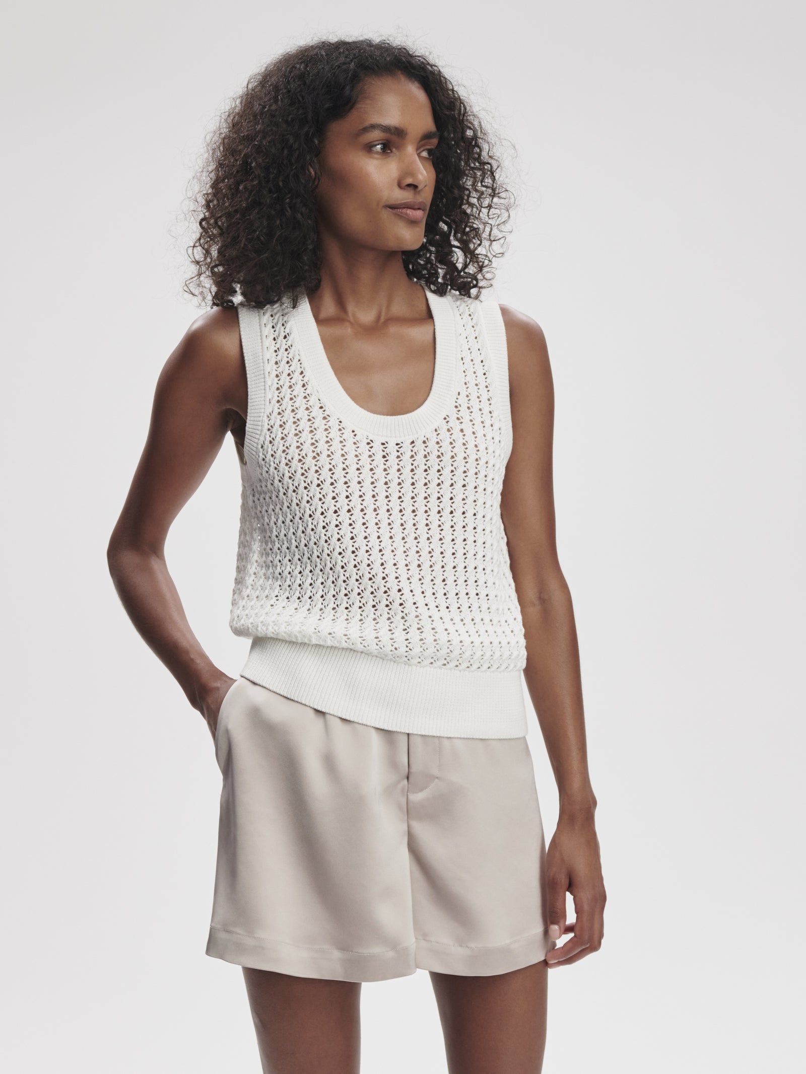 Ferns Open Knit Tank | Snow White