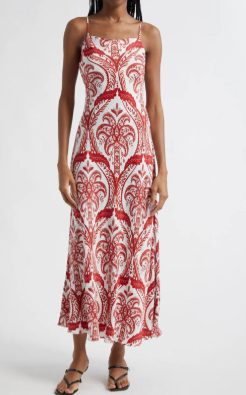 Tropical Tapestry Red Slip Dress