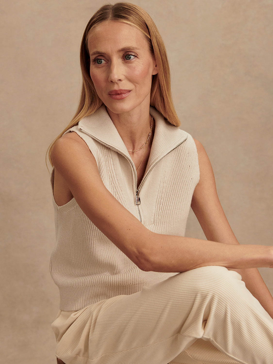 Amina Half Zip Knit | Silver Birch