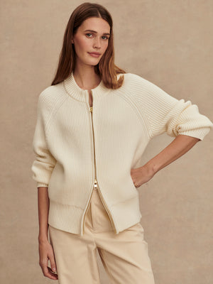 Milo Zip Through Knit Jacket | Egret
