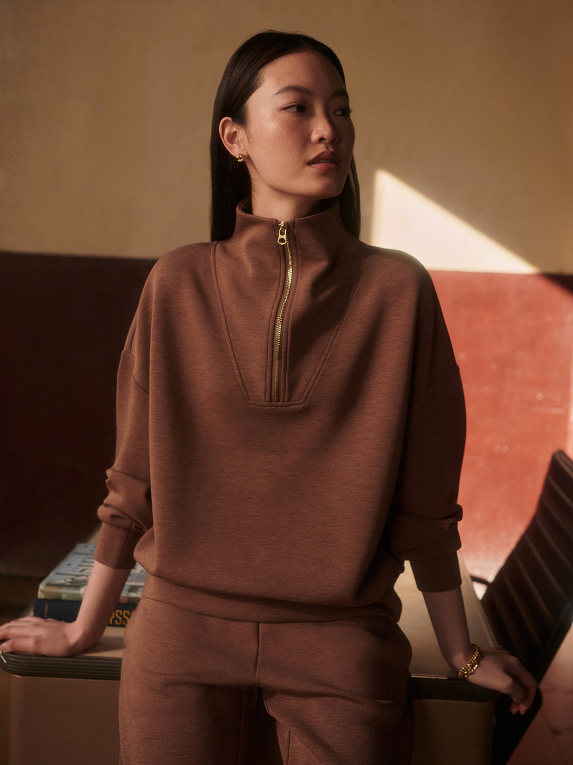 Hawley Half Zip Sweat | Golden Bronze Marl