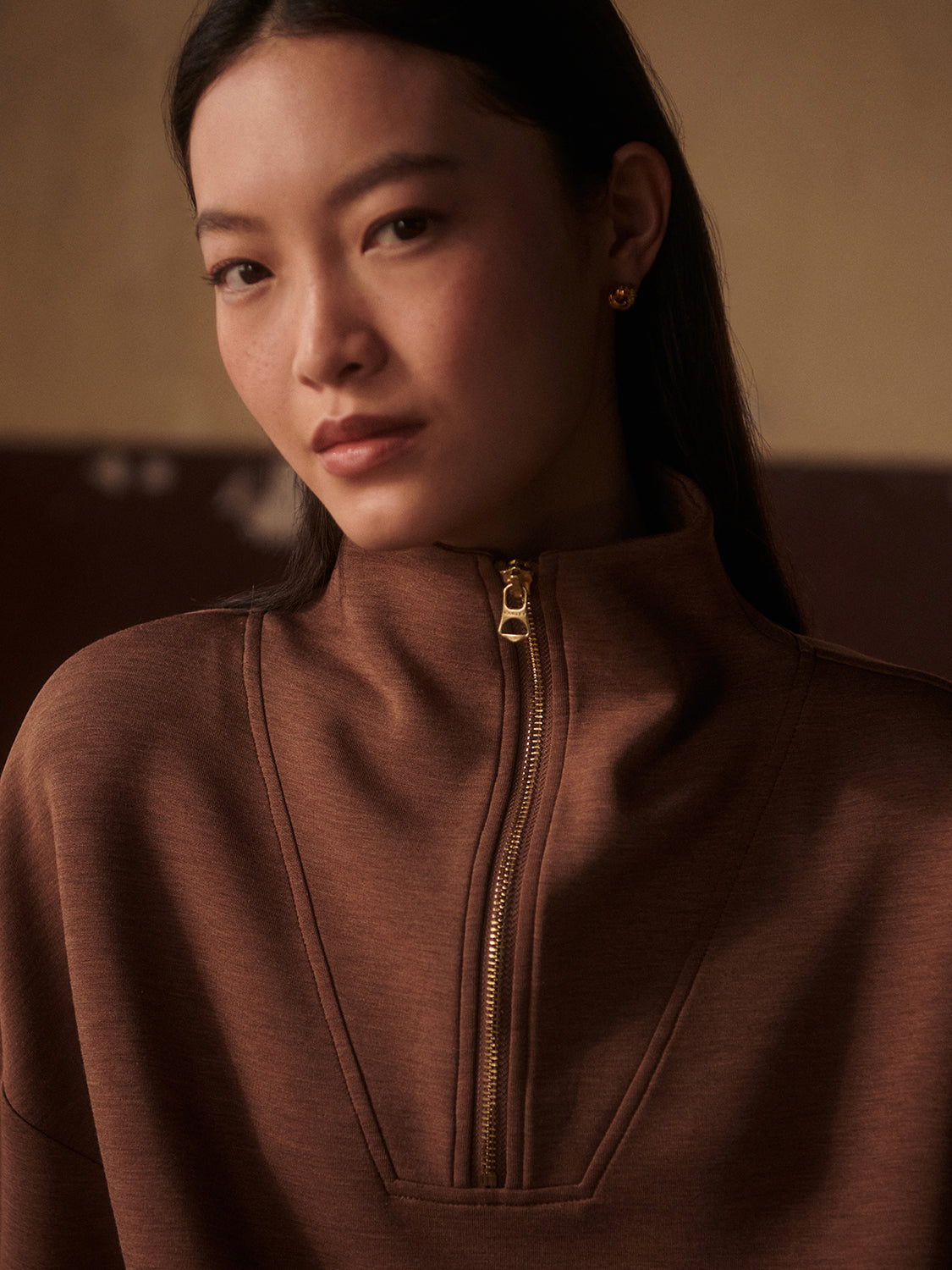 Hawley Half Zip Sweat | Golden Bronze Marl