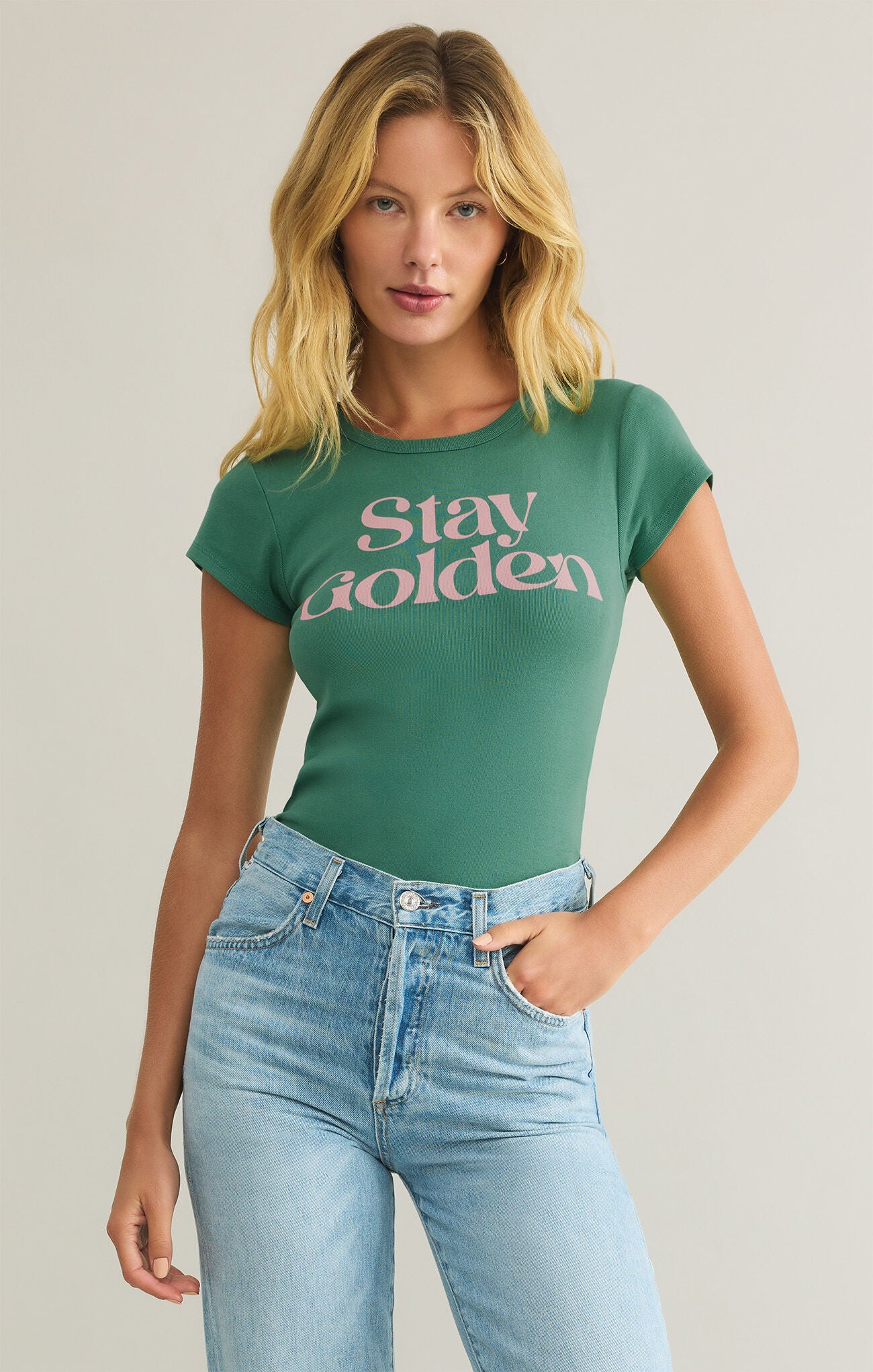 Stay Golden Cheeky Tee | Botanical Green