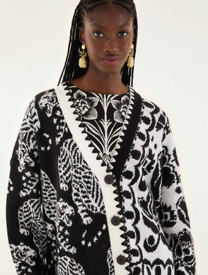 Striped Tigers Mixed Print Knit Cardigan