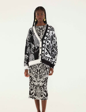 Striped Tigers Mixed Print Knit Cardigan