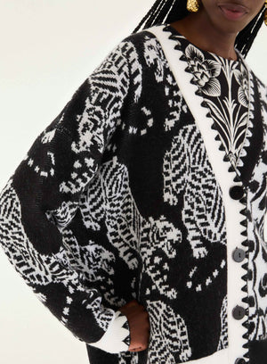 Striped Tigers Mixed Print Knit Cardigan