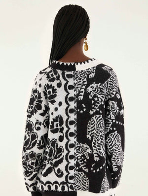 Striped Tigers Mixed Print Knit Cardigan