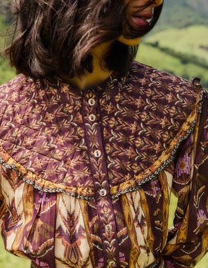 Embroidered Tapestry Sand Long Sleeve Mini