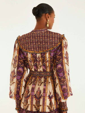 Embroidered Tapestry Sand Long Sleeve Mini