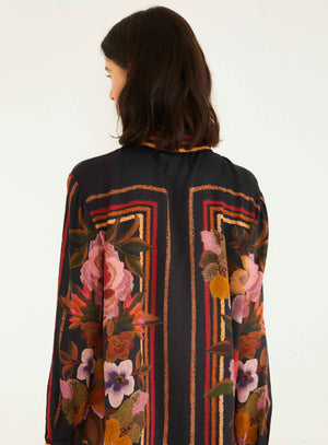 Chenille Flowers Black Shirt