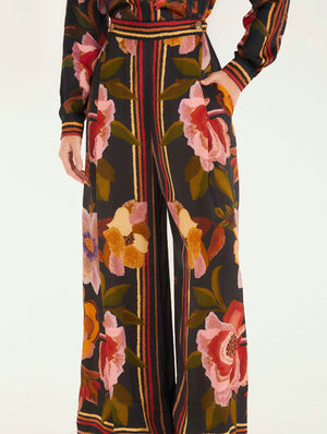 Chenille Flowers Black Pants